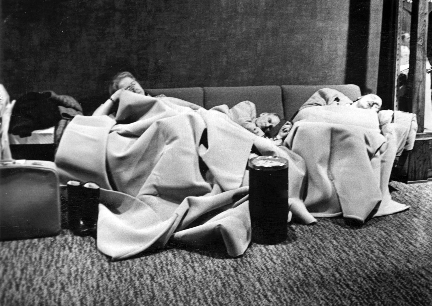 People were snowbound everywhere during the Jan. 1975 blizzard in Omaha. This is the lobby of the Omaha Hilton Hotel after the blizzard.